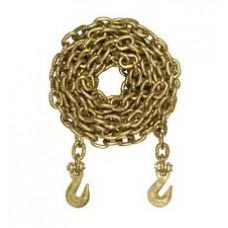 3/8" X 20' GOLD CHROMATE GR. 70    TRANSPORT CHAIN BINDER WITH CLEVIS GRAB HOOK EACH END DOMESTIC